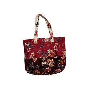 Ann Taylor LOFT Floral Pink Burgundy Black Canvas Tote Bag Beautiful